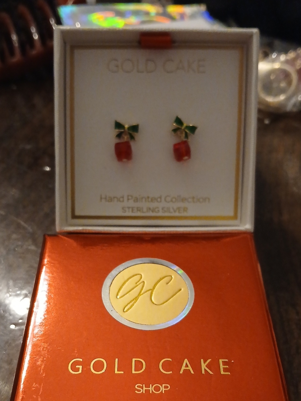 Hand-Painted Sterling Silver  Stud Earrings in Red and Green